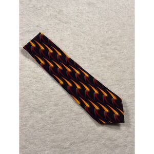 Jimmy V Men's Silk Tie Black Red Yellow Flame Abstract Pattern Necktie